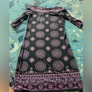 Max Studio Black and Purple Long Sleeve Dress